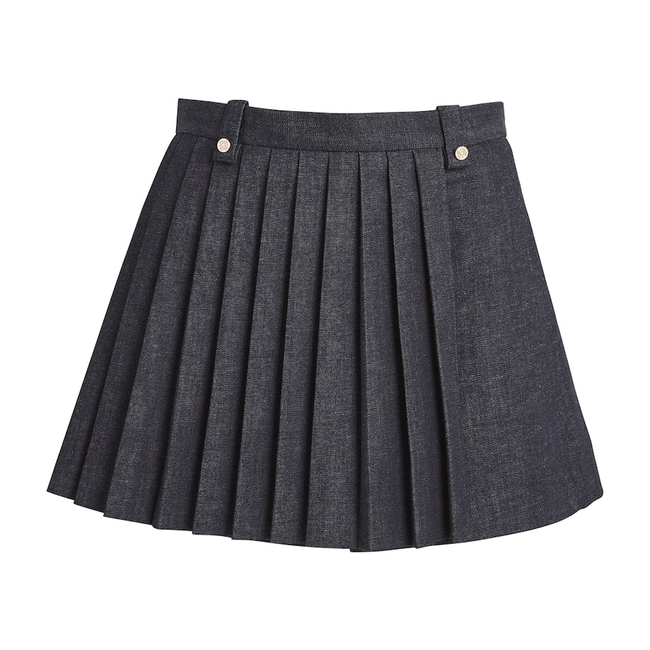 Maje Black Denim Pleated Skort
