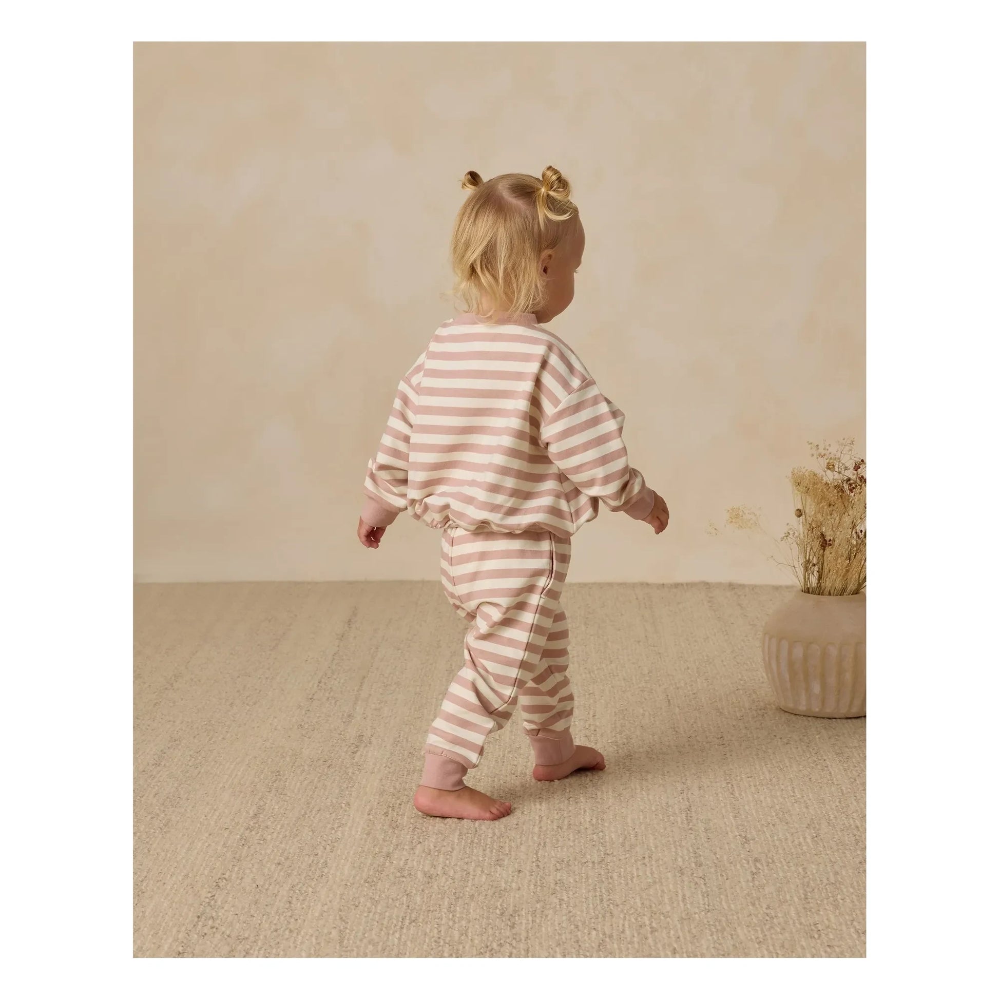 Quincy Mae - Striped Organic Cotton Joggers | Pink