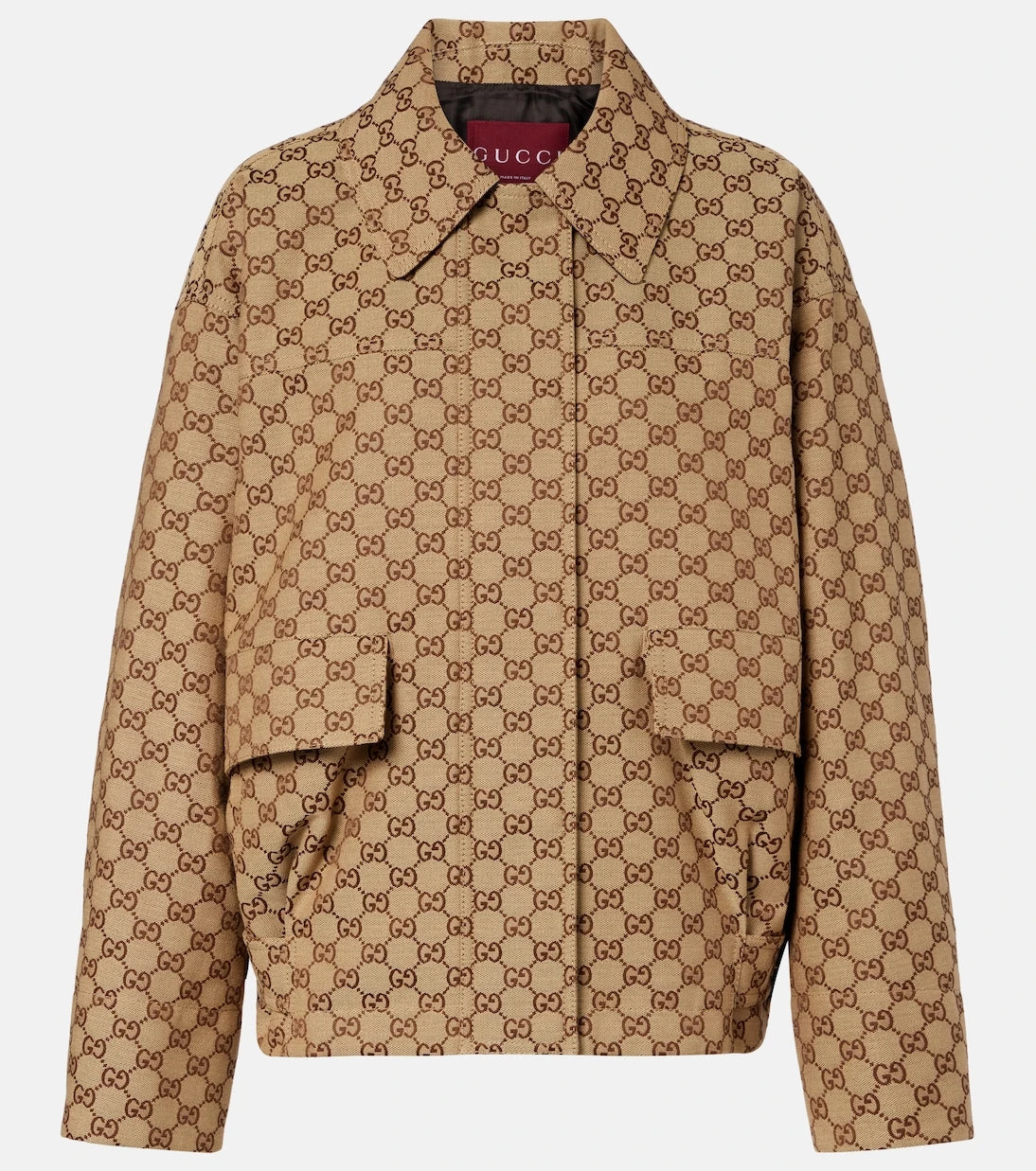 Gucci - سترة بومبر من الجلد بكنفاس GG