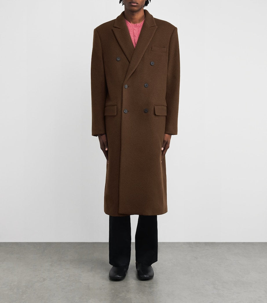 Wool-Blend Double-Breasted Coat BROWN