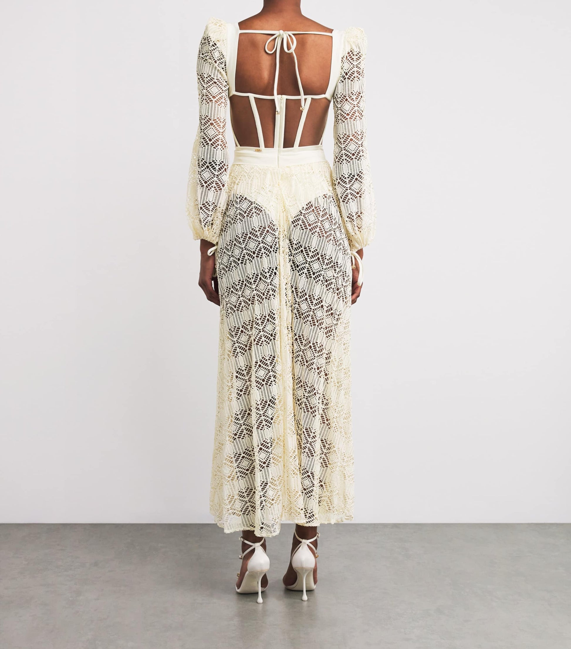 White Crocheted Corseted Maxi Dress