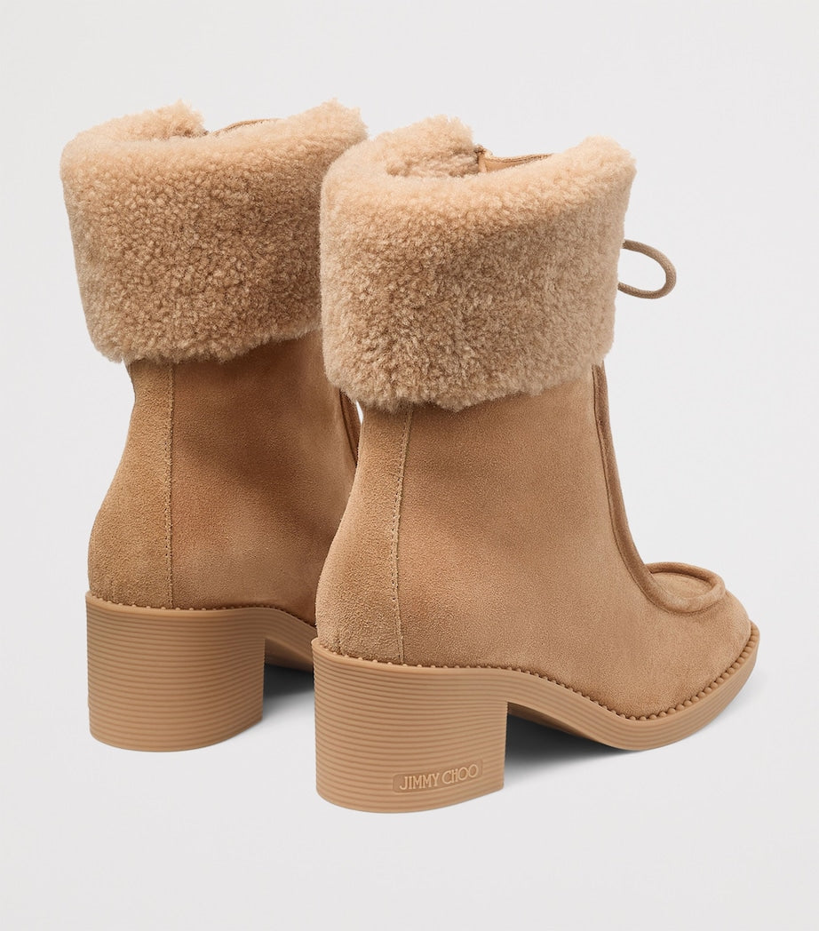 Jimmy Choo Beige Hali 60 Suede Shearling Boots