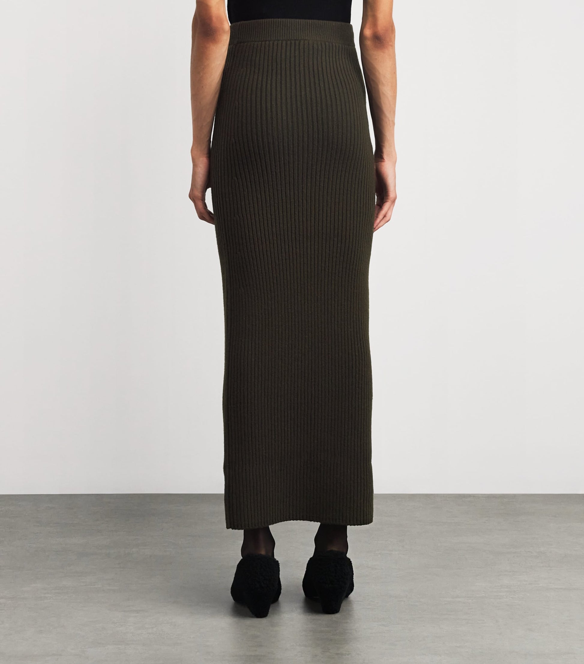 Max Mara Green Virgin Wool-Blend Midi Skirt
