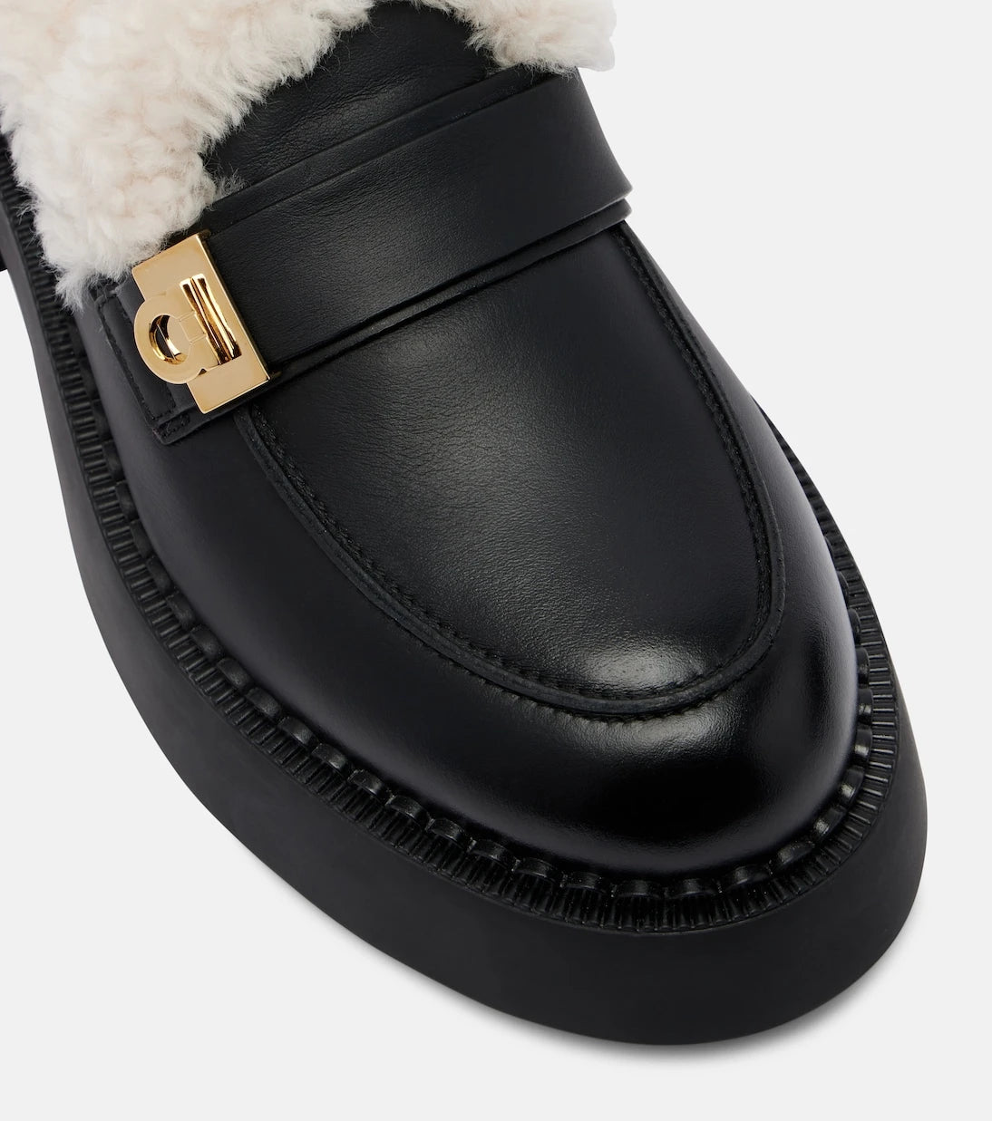 Ferragamo - Caminia shearling-trimmed leather loafers