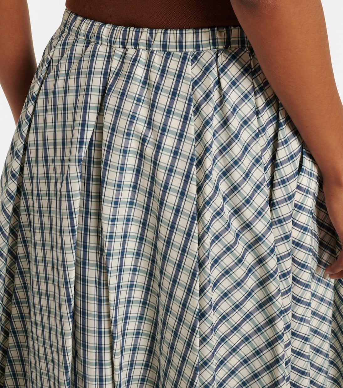 Prada - Checked cotton-blend chambray midi skirt