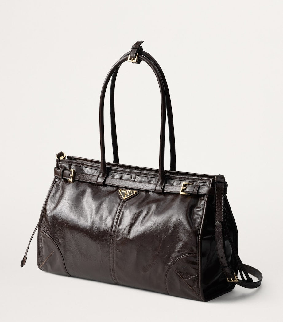 Prada Brown Large Leather Buckled Tote Bag