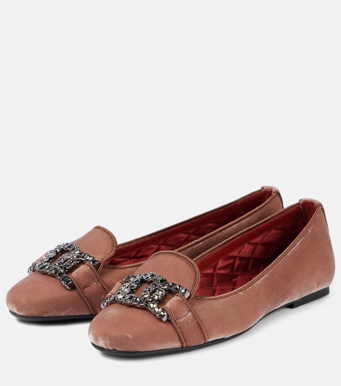 Tod's - حذاء باليه كيت المسطح من المخمل المزيّن