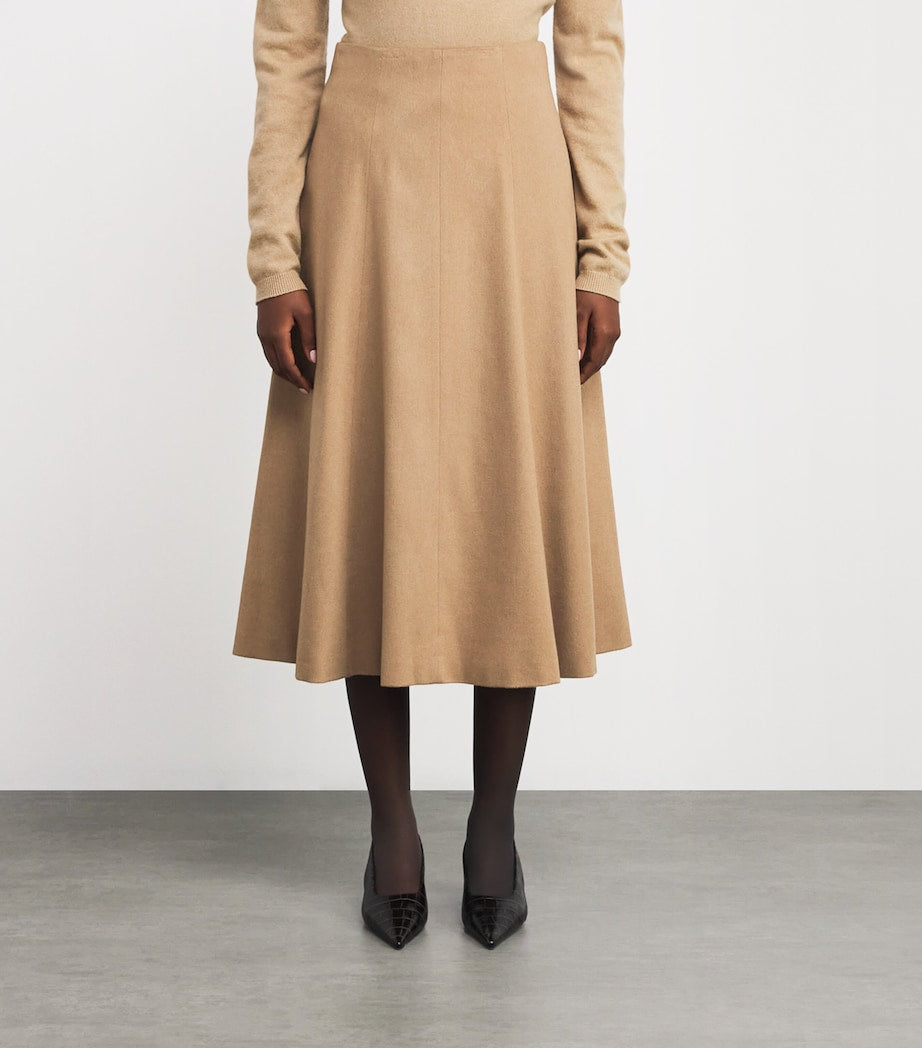 Beige Camel Wool Midi Skirt