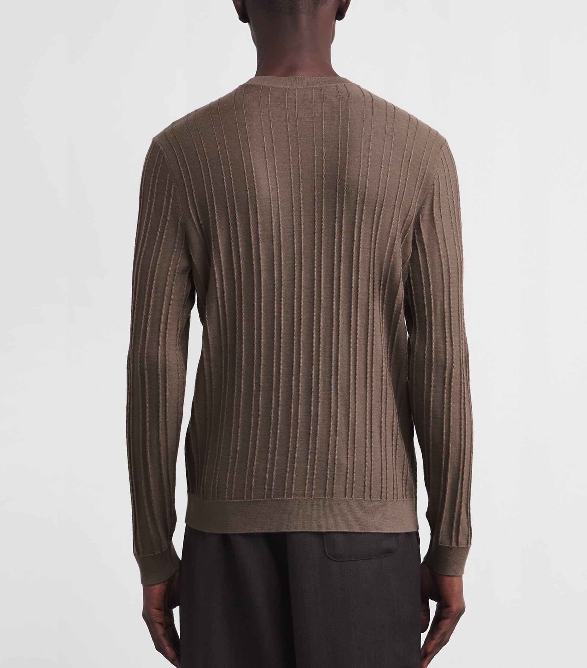 Emporio Armani Brown Virgin Wool Jacquard Stripe Sweater