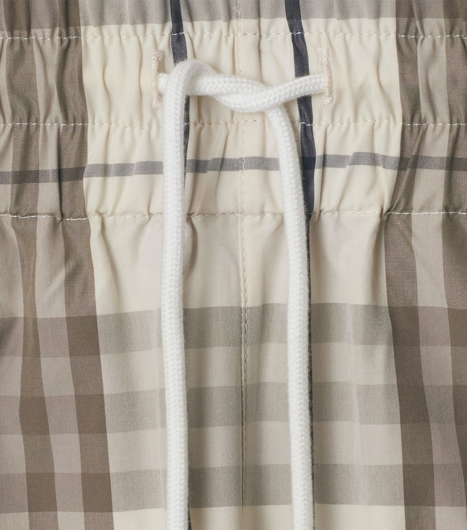 Burberry Ivory Cotton Check Drawstring Shorts