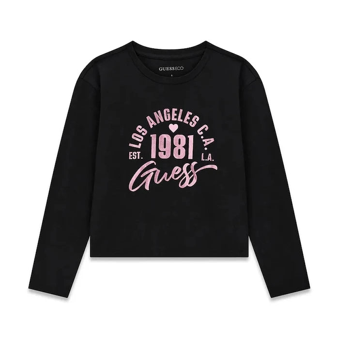 Guess çocuklar için pamuk ve elastan uzun kollu bluz