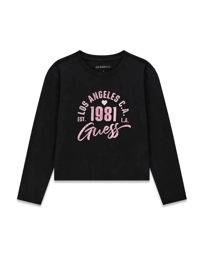 Guess çocuklar için pamuk ve elastan uzun kollu bluz