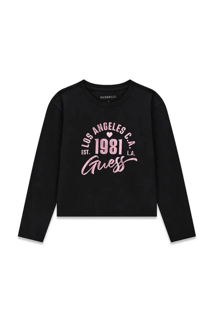 Guess çocuklar için pamuk ve elastan uzun kollu bluz