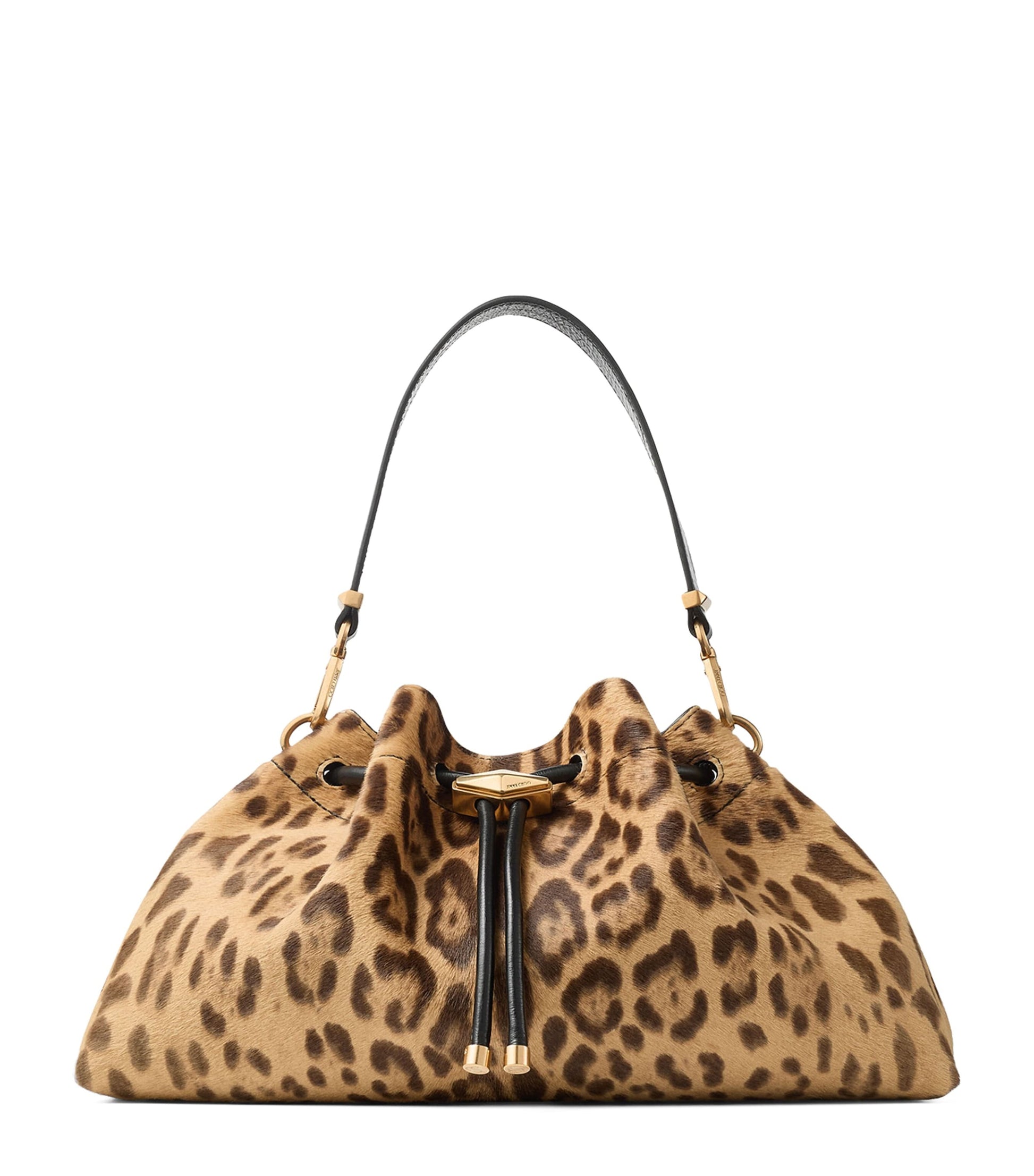 Gold Medium Cinch Leopard Print Bucket Bag