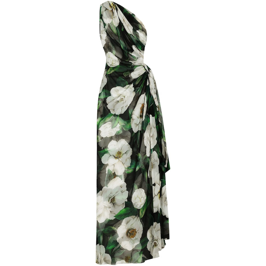 Multi Floral One-Shoulder Maxi Dress