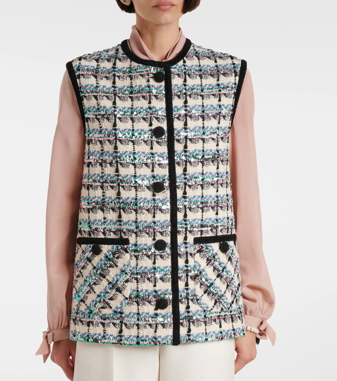Valentino - Mossi sequined cotton-blend tweed vest