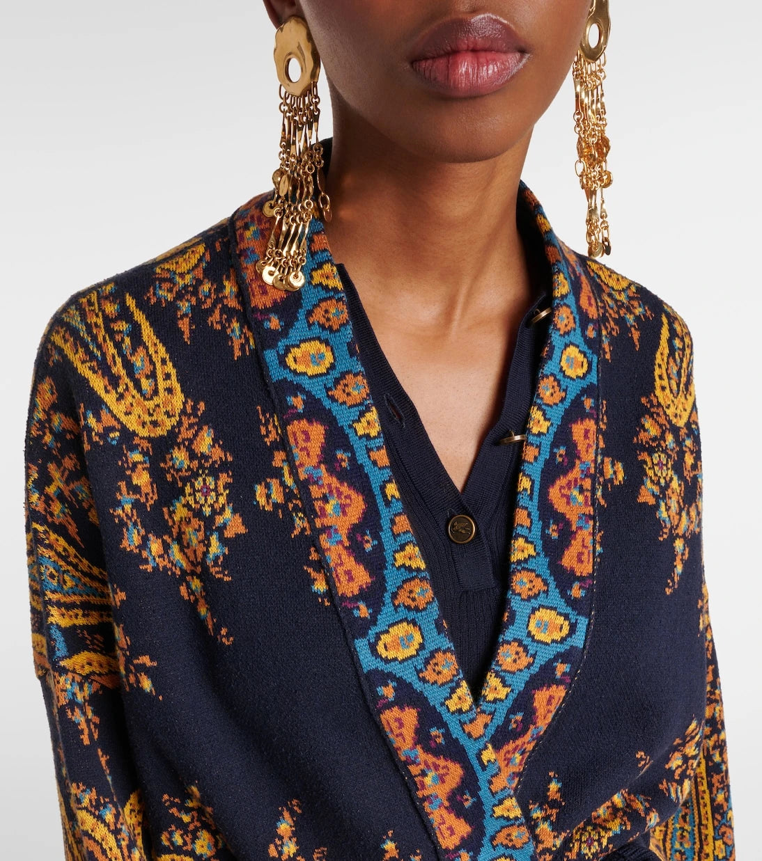 Etro - Jacquard cotton-blend wrap cardigan
