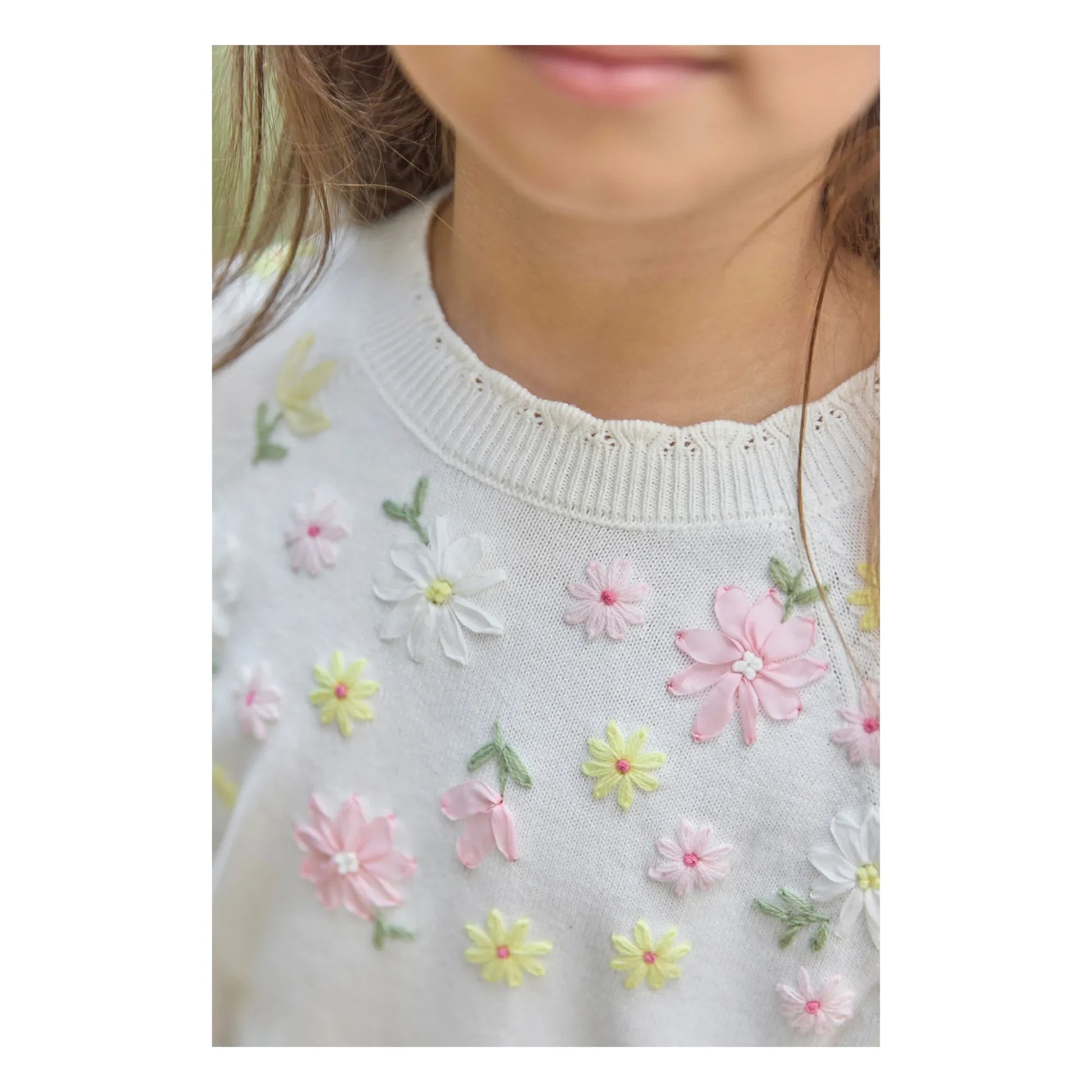 Tartine et Chocolat - Flower Embroidered Sweater | Ecru