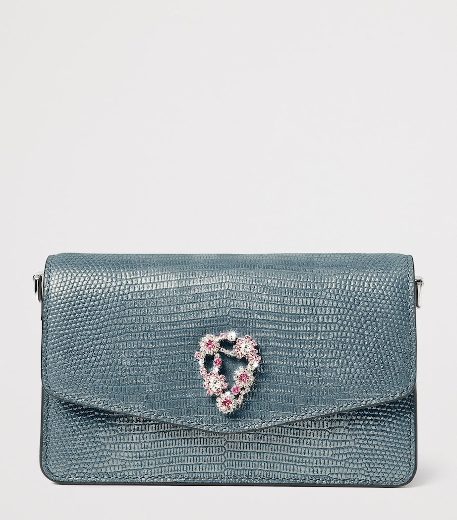 Leather Snakeskin-Embossed Eliza Clutch Bag