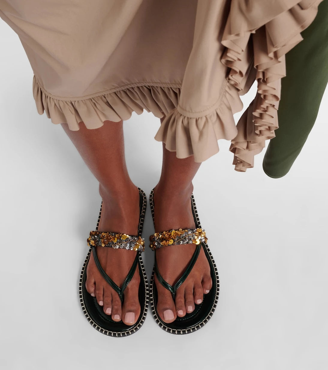 Dries Van Noten - Sequined leather thong sandals