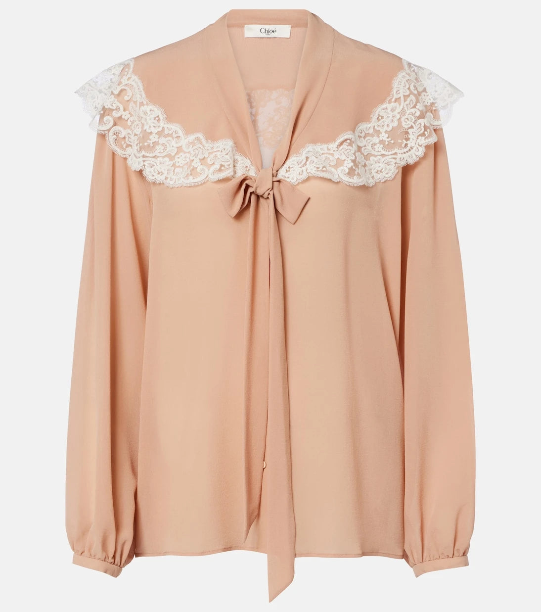 Chloé - Lace-trimmed tie-neck silk blouse
