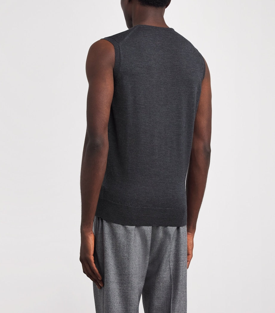 John Smedley Grey Merino Wool V-Neck Sweater Vest