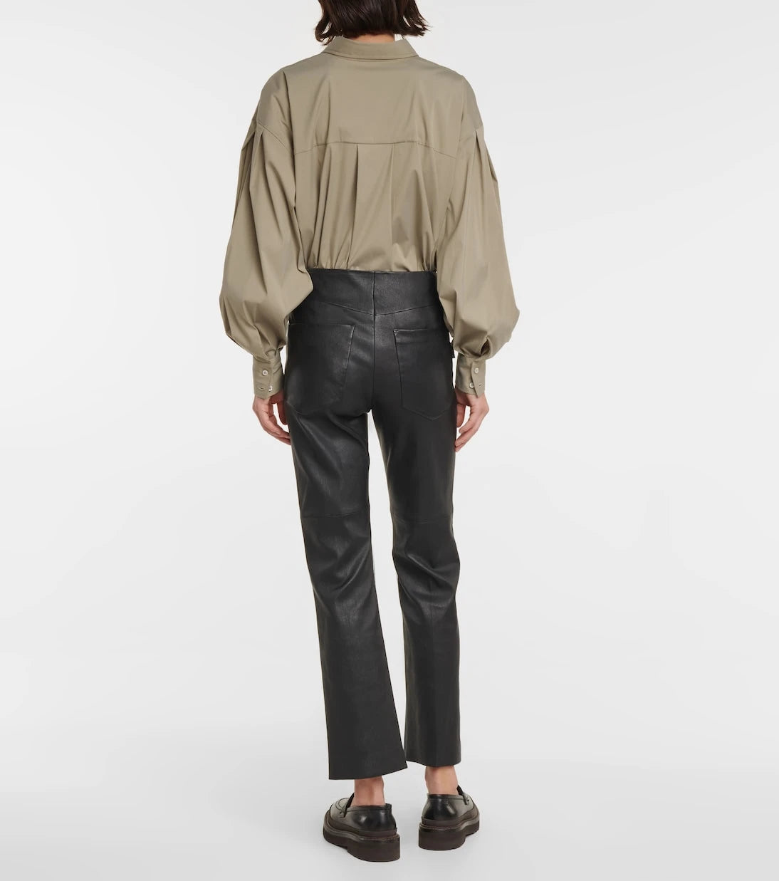 Brunello Cucinelli - High-rise leather bootcut pants