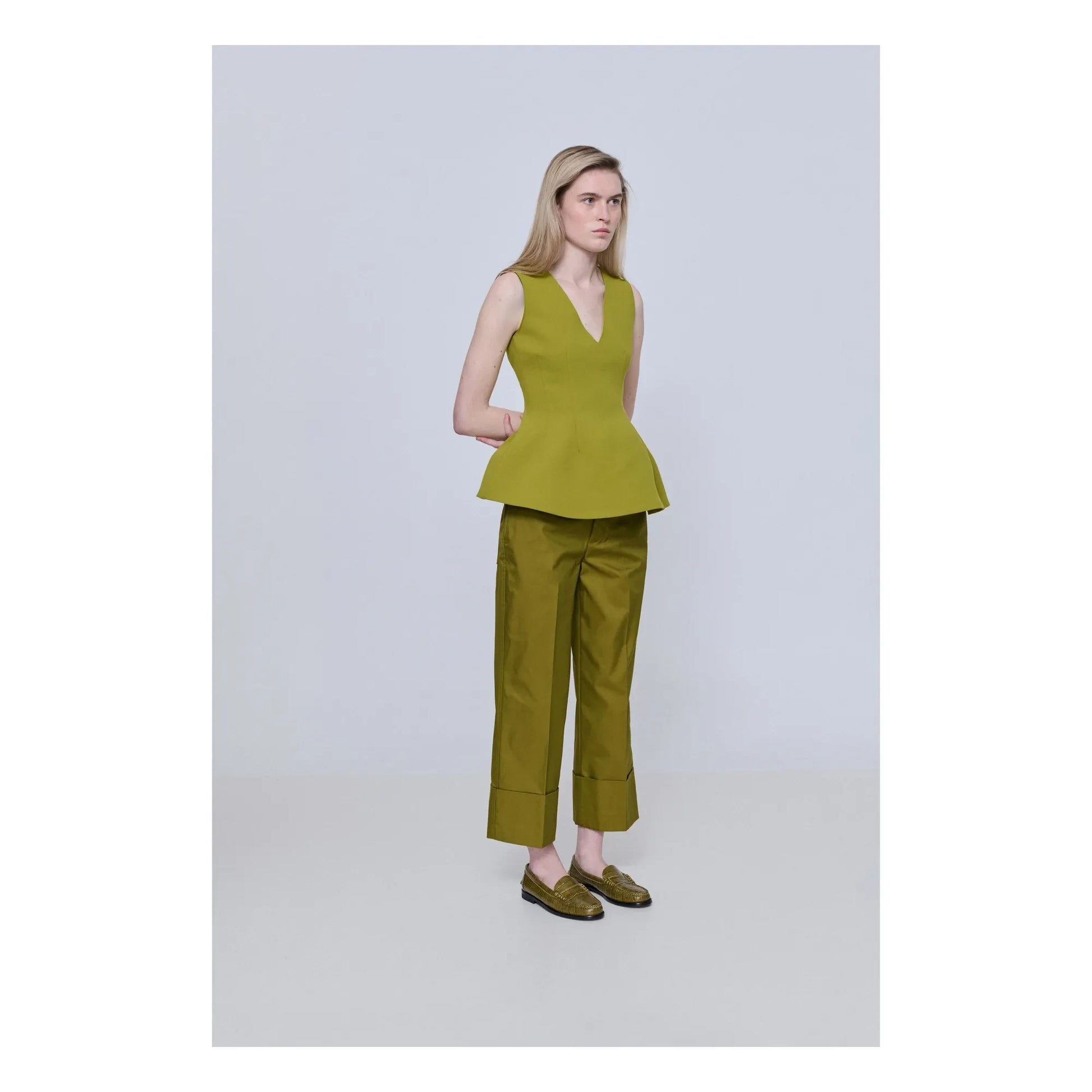 Augusta - Zoe Crocodile Effect Loafers | Olive green