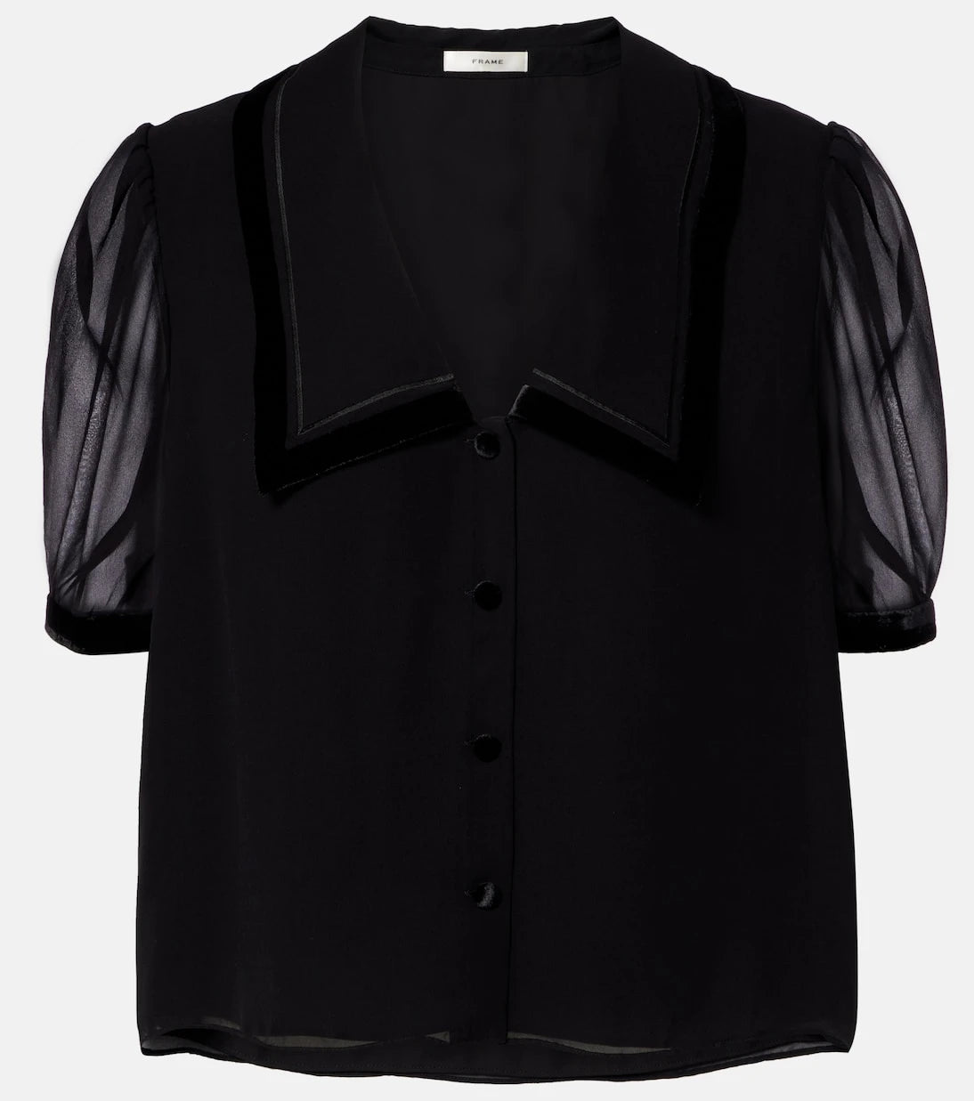 Frame - Sailor velvet-trimmed silk blouse