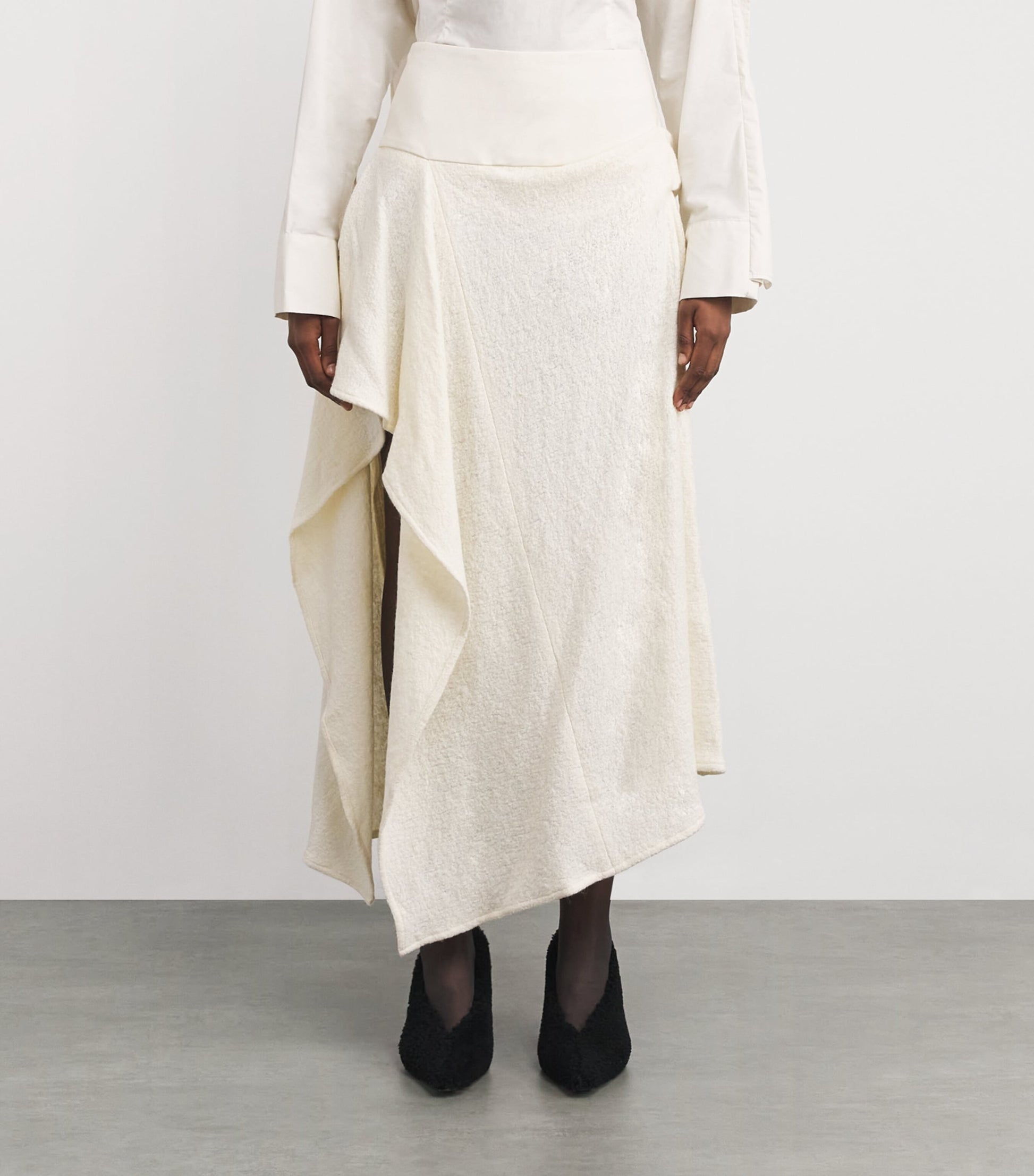 ESSE Studios Ivory Wool-Blend Bocla Midi Skirt