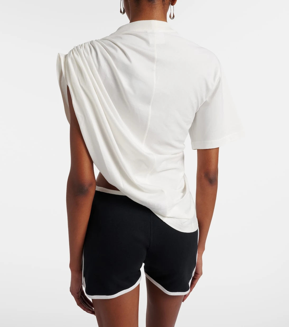 Courrèges - Ruched asymmetric cotton jersey T-shirt