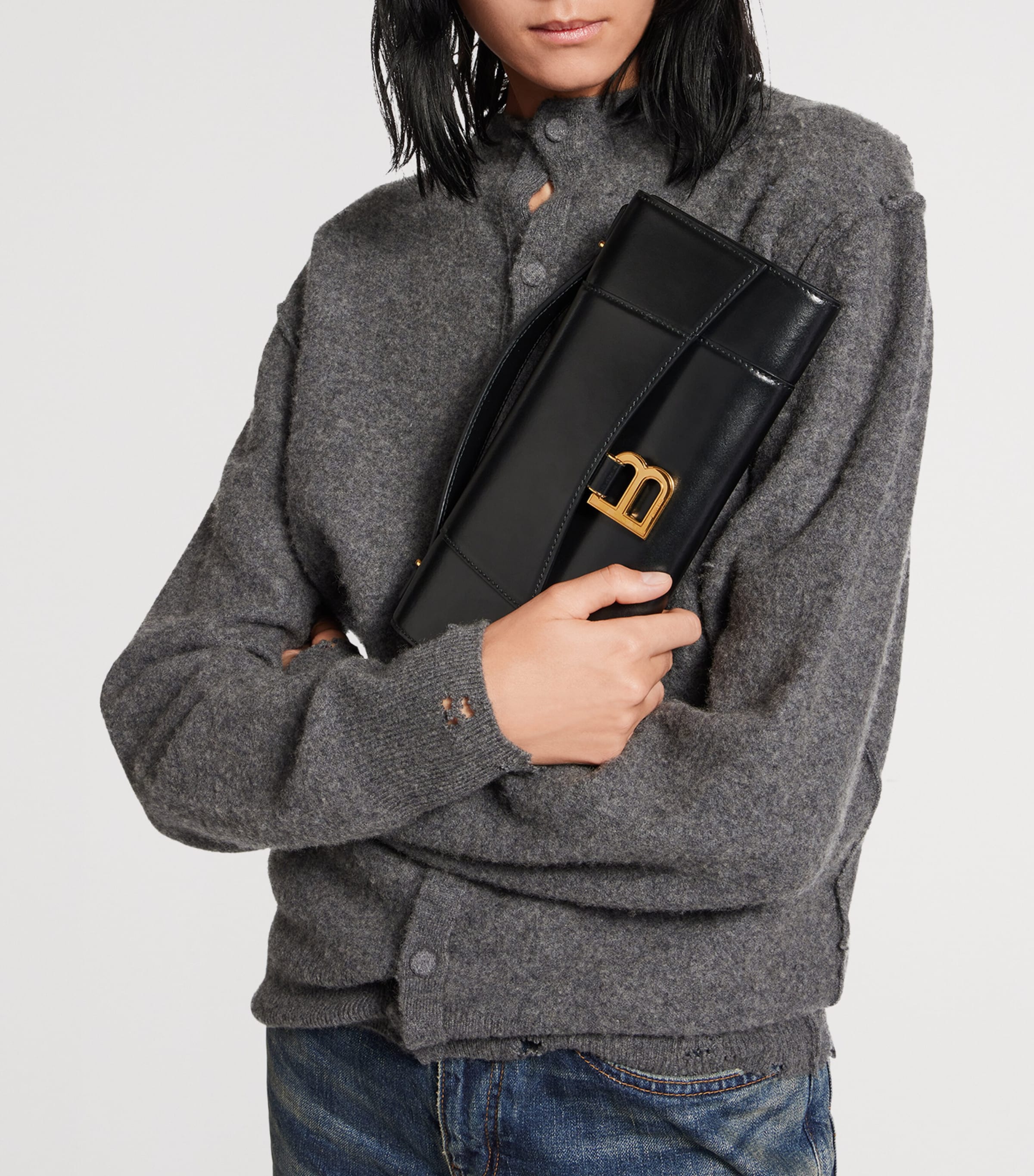 Balenciaga Black Leather Hourglass Pochette Bag