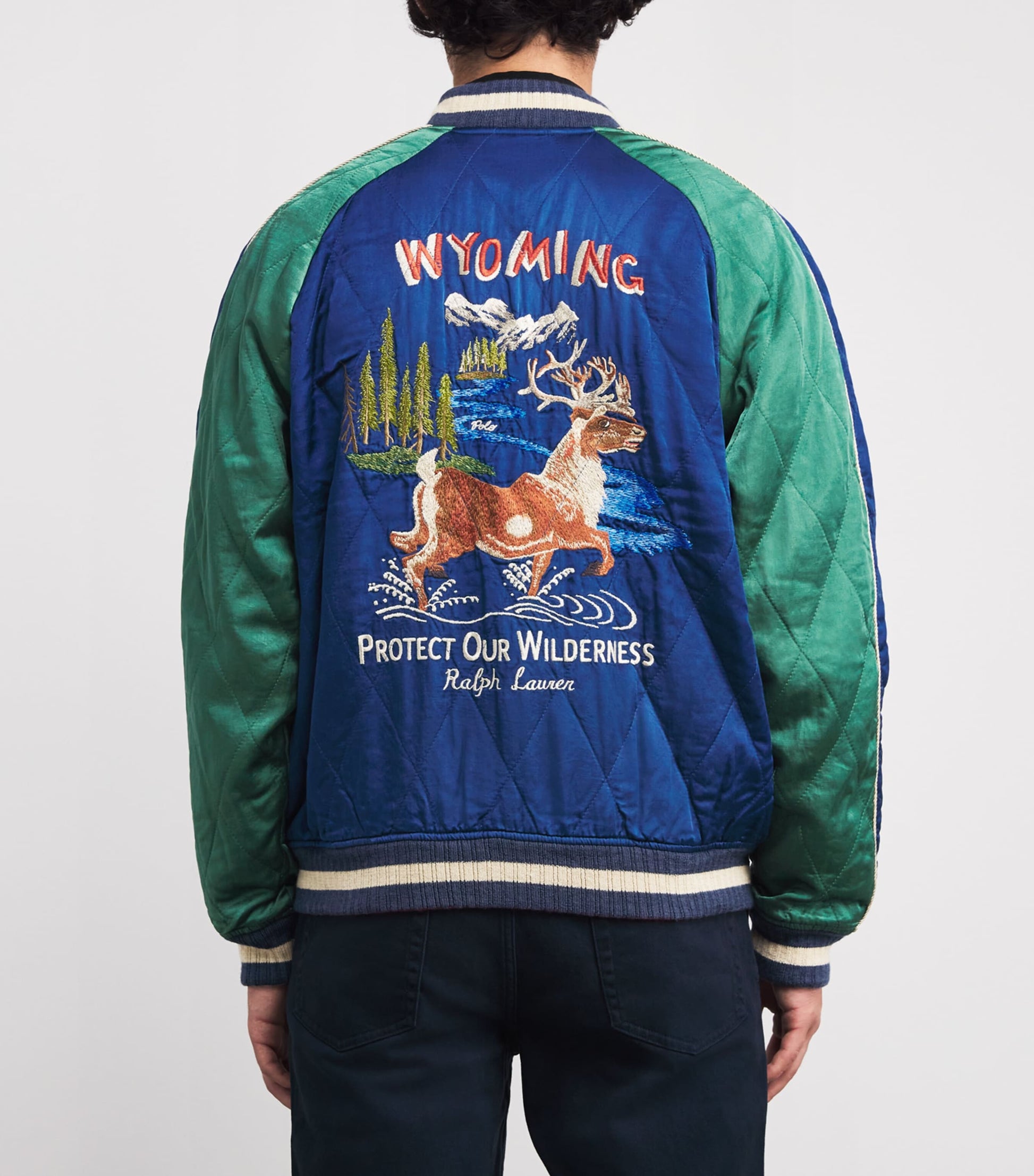 Polo Ralph Lauren Blue Satin Embroidered Bomber Jacket