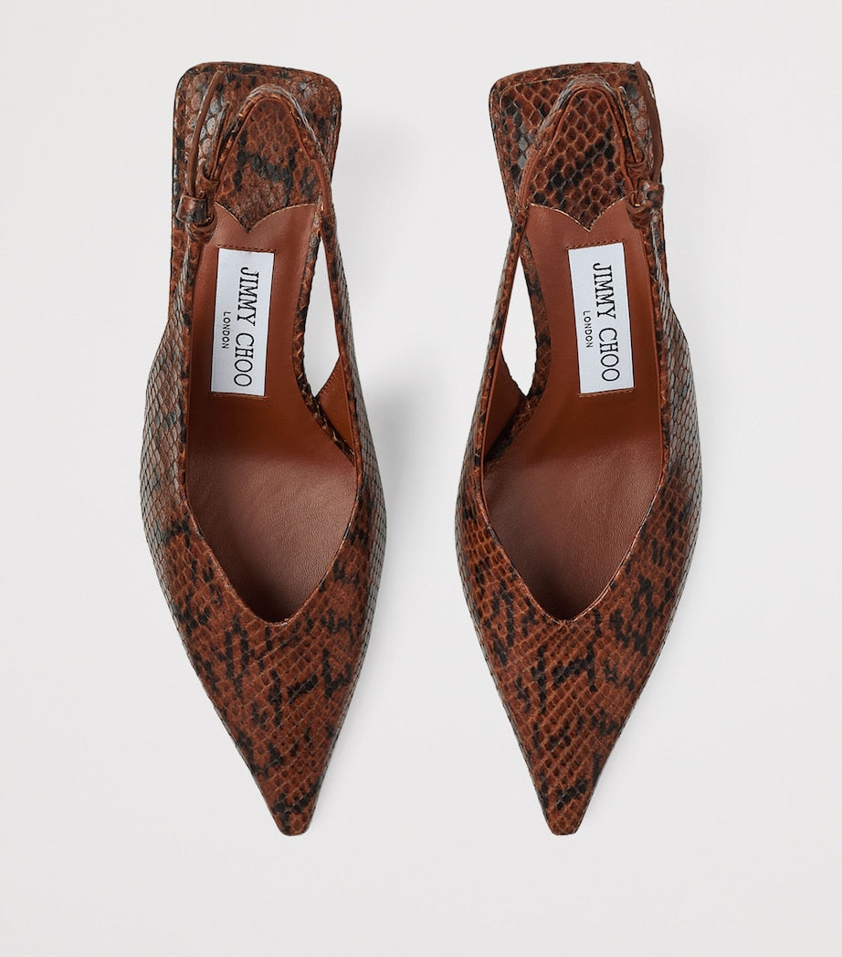 Camie 60 Leather Kigali Snake Print Slingback Pumps