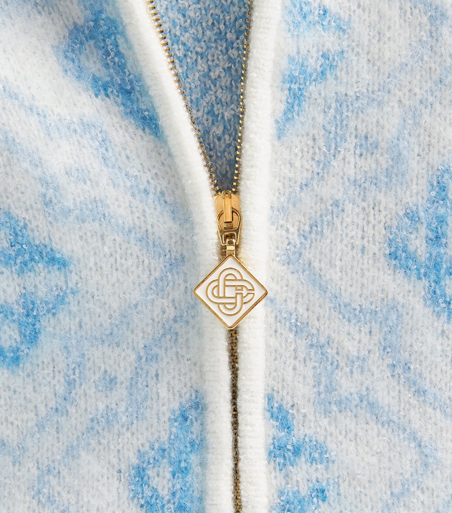 Casablanca White Merino Wool Zip-Up Cardigan