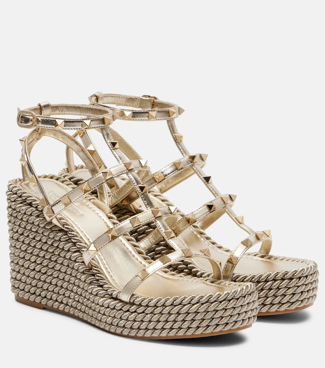 Valentino Garavani - Rockstud Torchon leather wedge espadrilles