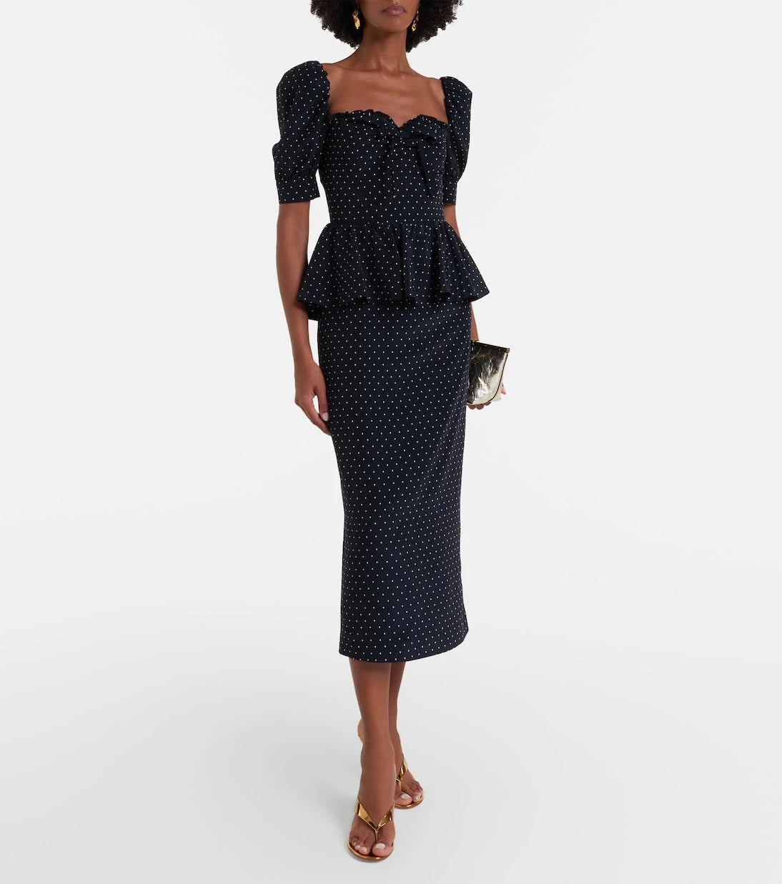 Alessandra Rich - Polka-dot peplum silk midi dress