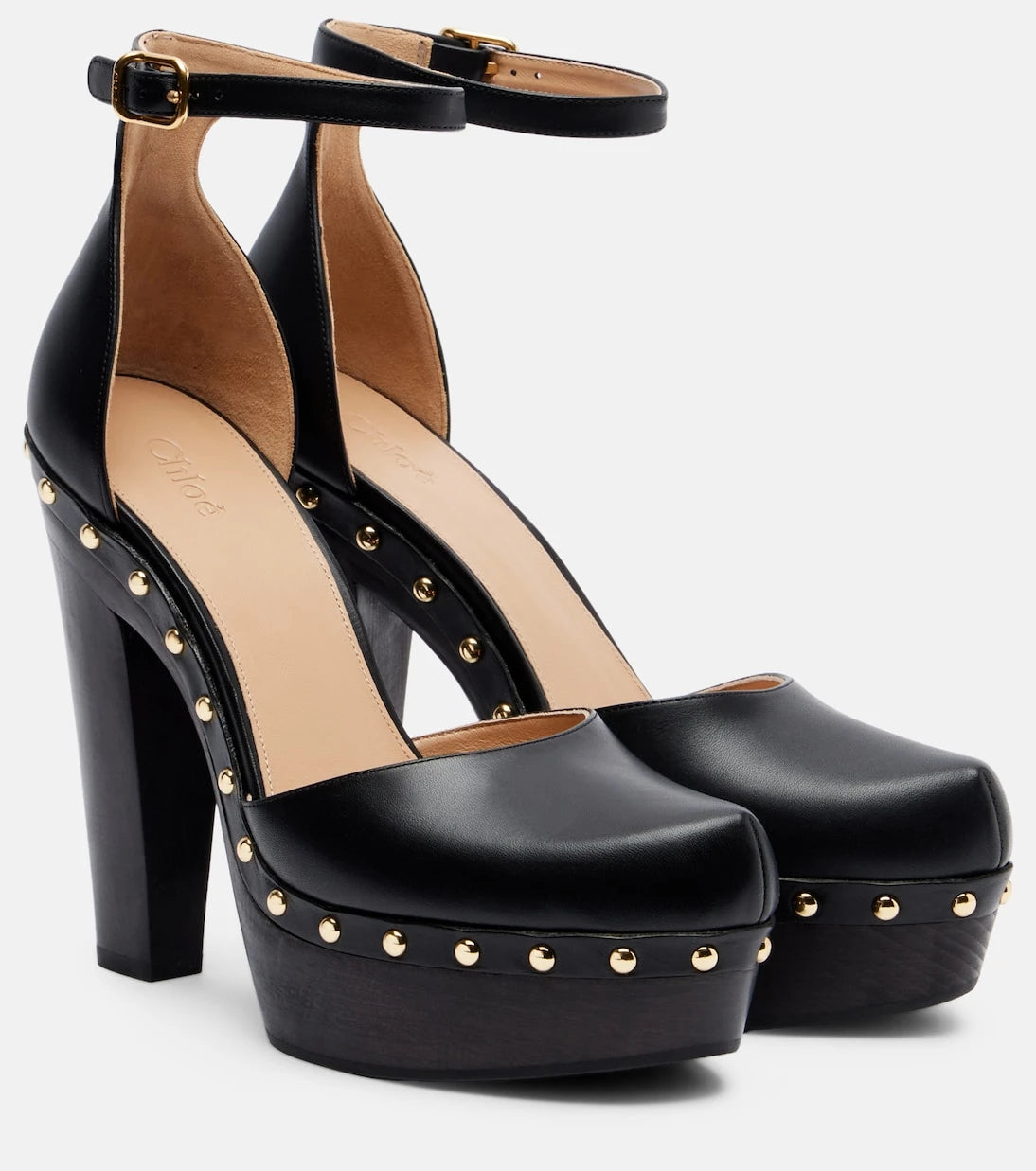 Chloé - Lola studded leather platform pumps