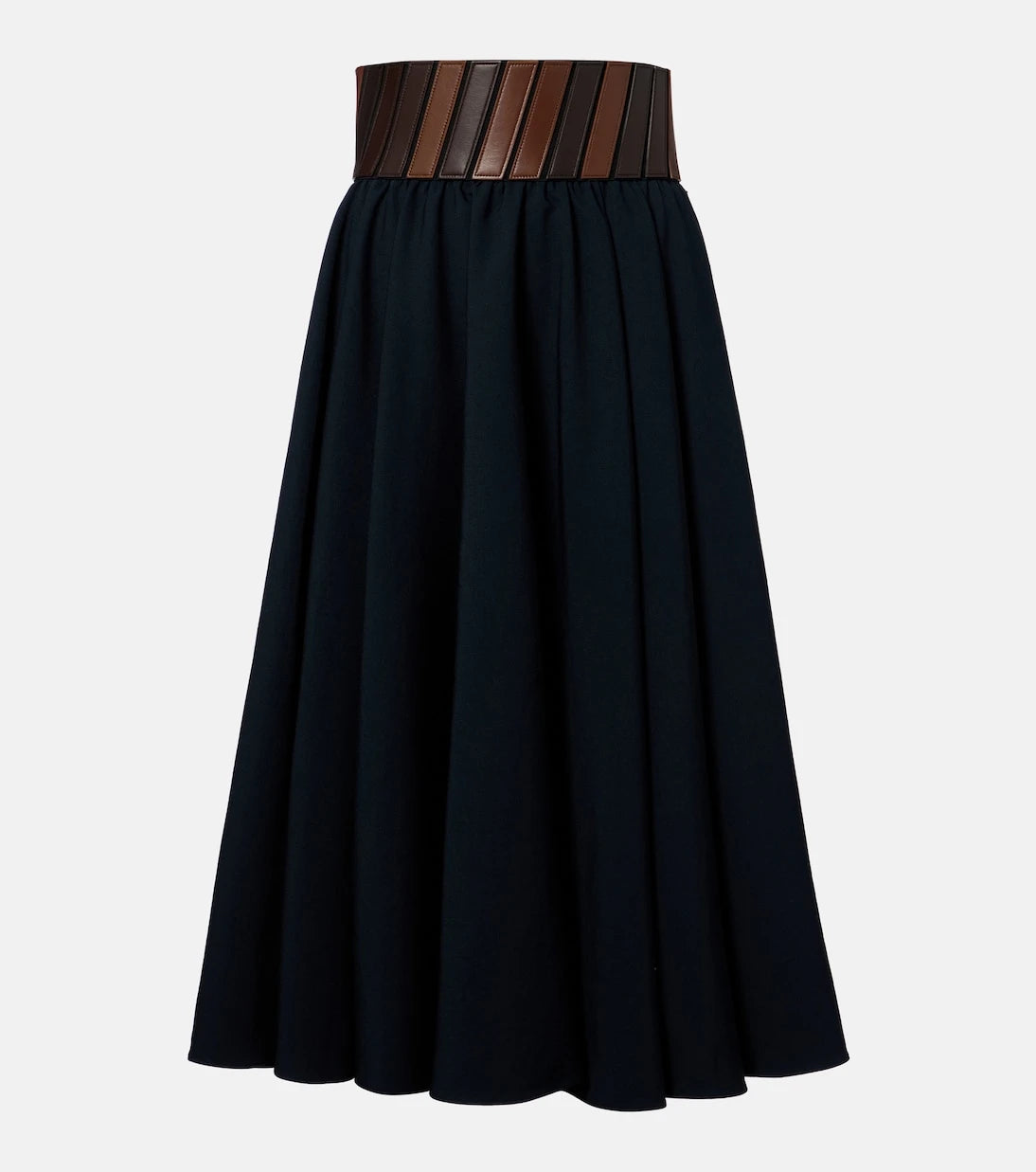 Alaïa - تنورة متوسطة الطول من الصوف بكسرات جلدية