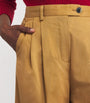 Yellow Cotton Pleated Wide-Leg Trousers