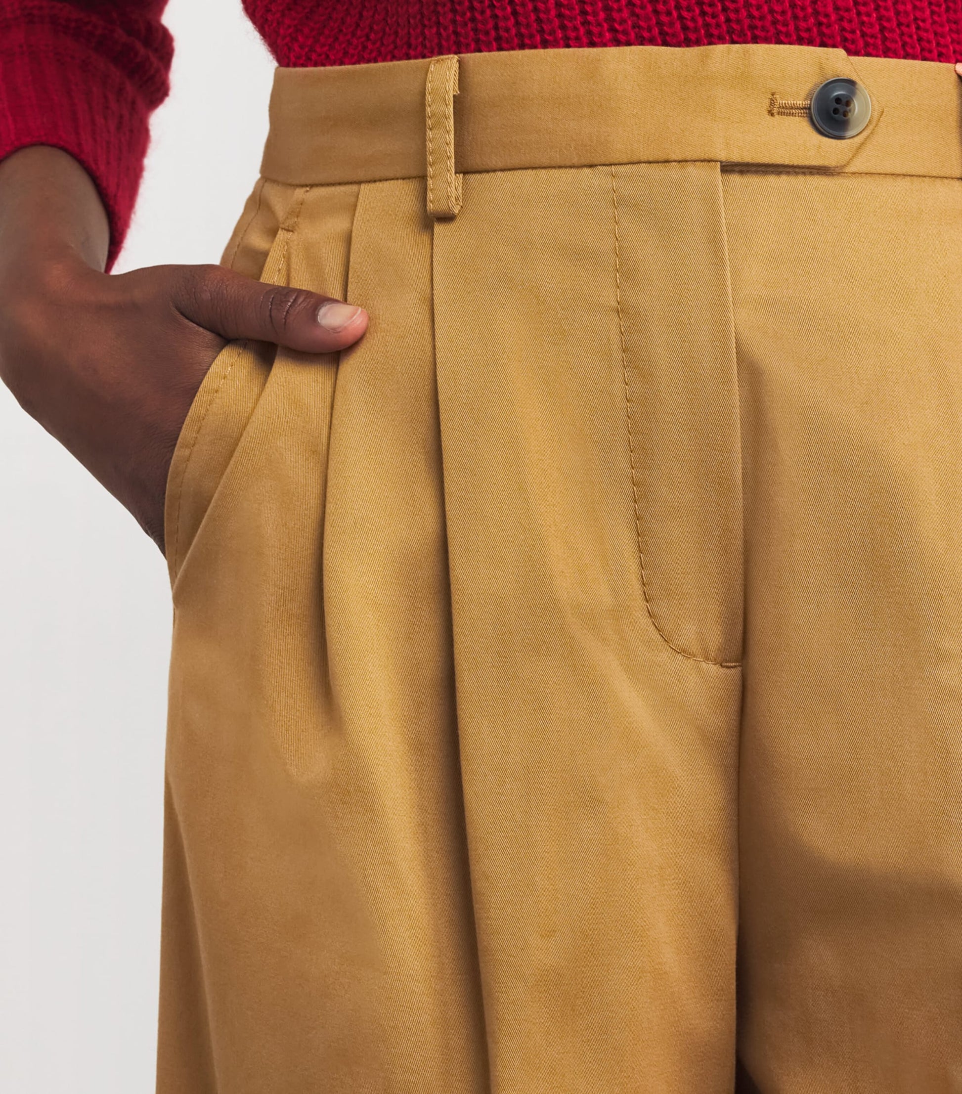 Yellow Cotton Pleated Wide-Leg Trousers