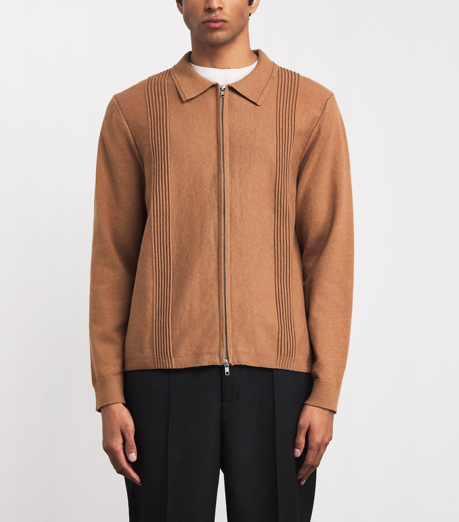 Cotton-Cashmere Ripple Stripe Cardigan