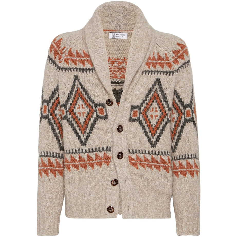 White Alpaca-Blend Jacquard Cardigan