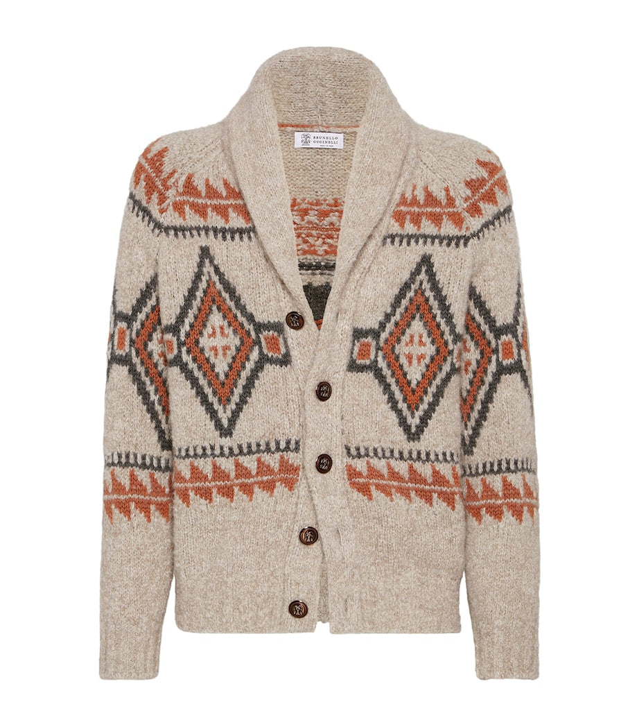 White Alpaca-Blend Jacquard Cardigan