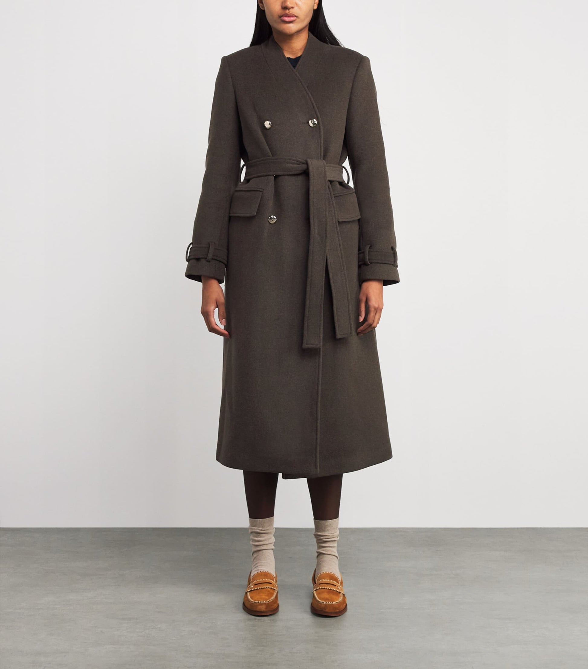 Claudie Pierlot Green Wool-Blend Double-Breasted Coat
