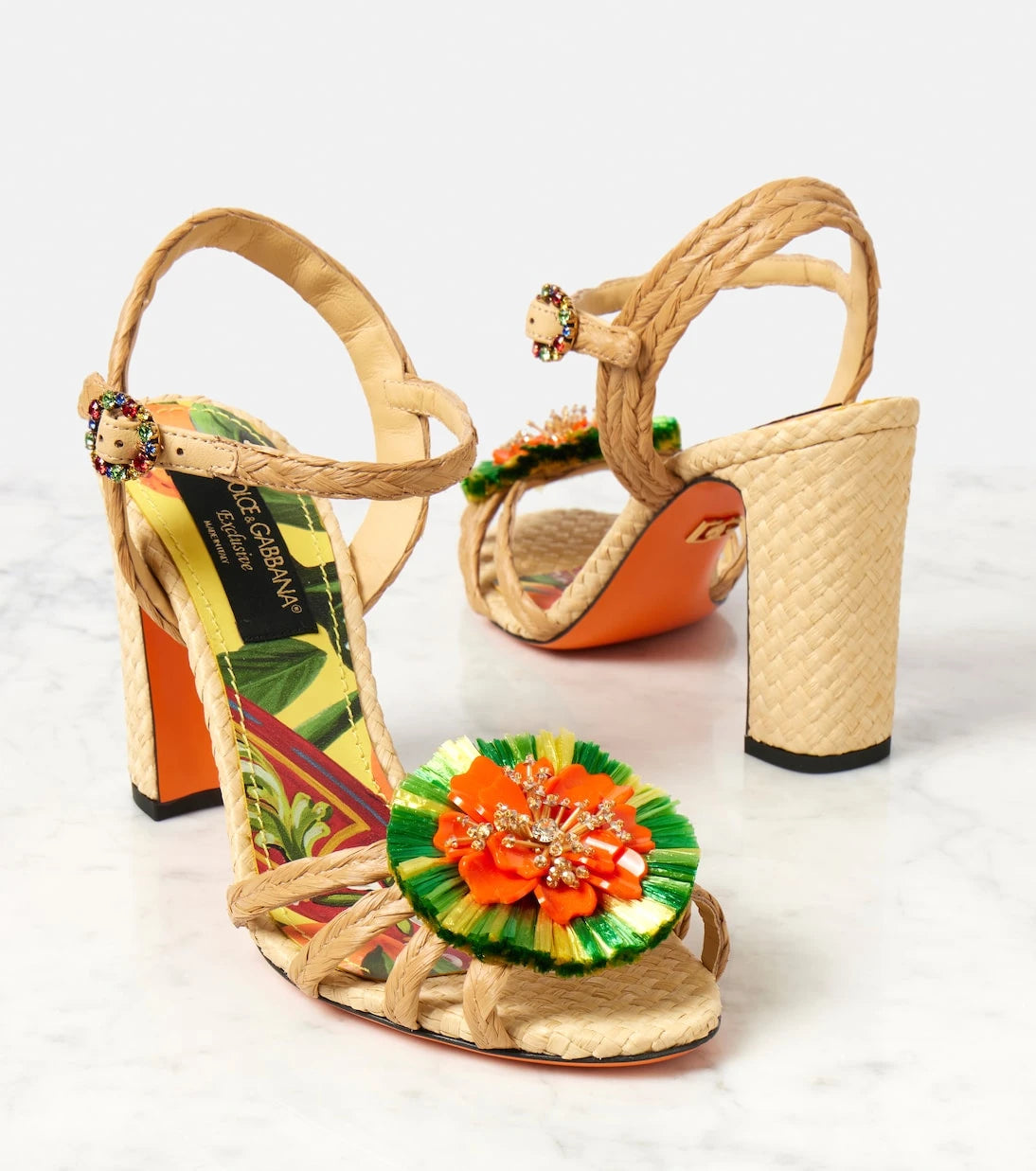 Dolce&Gabbana - Embellished raffia sandals