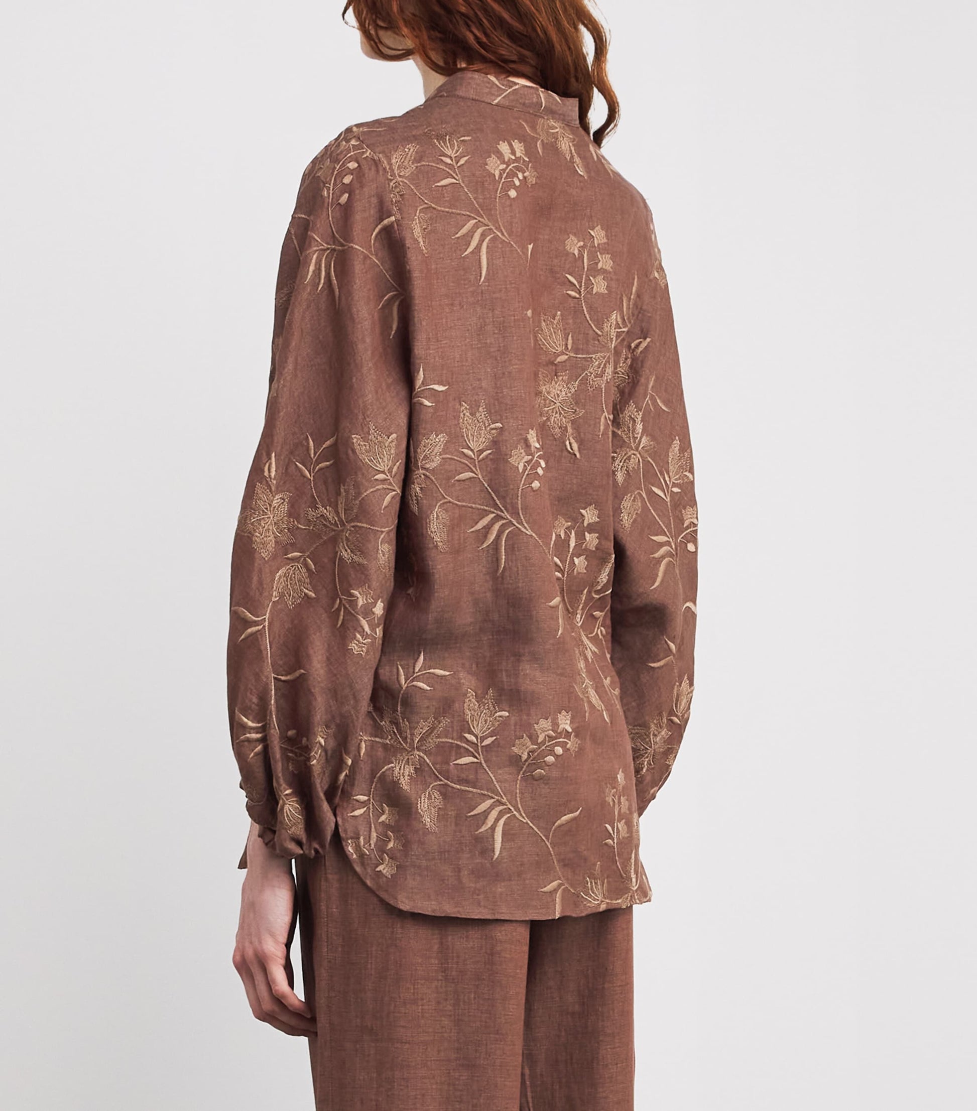 Eleventy Beige x Harrods Linen Floral-Embroidered Blouse