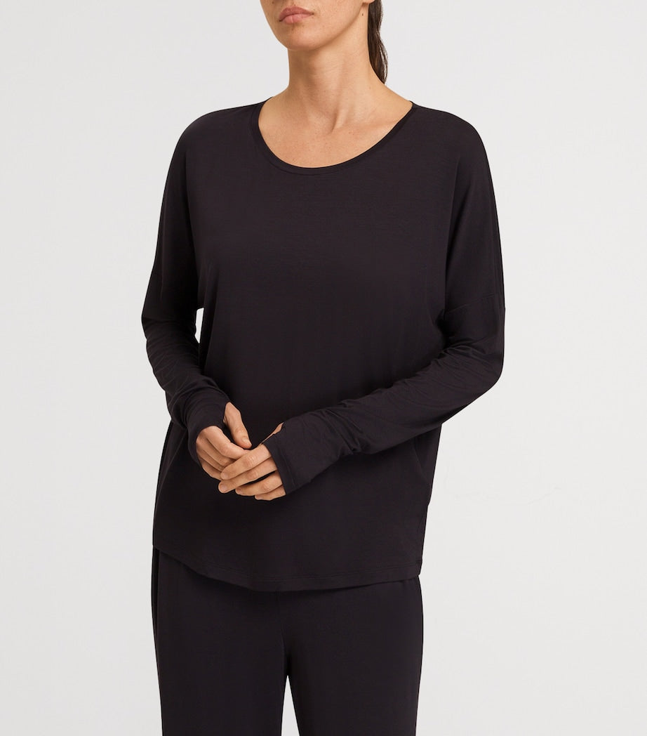 Hanro Black Stretch-Modal Yoga Long-Sleeve Top
