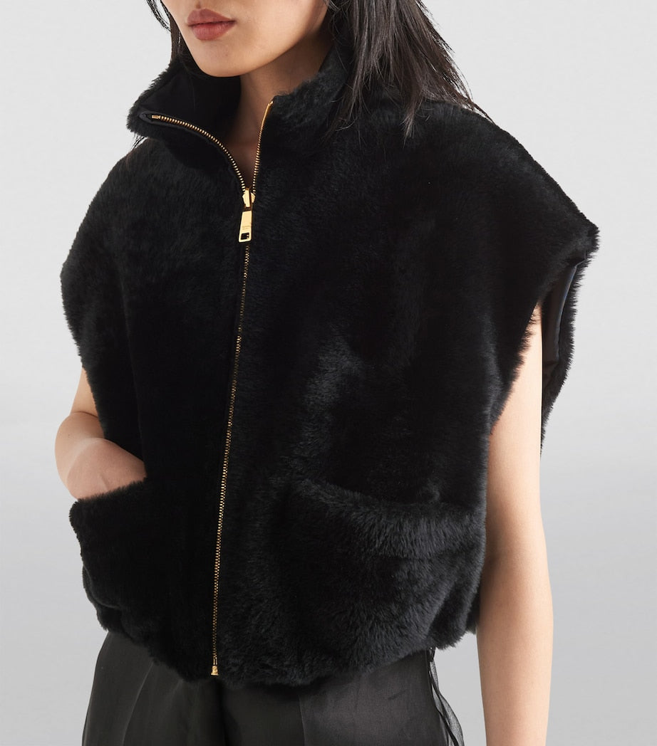 Prada Black Shearling Gilet