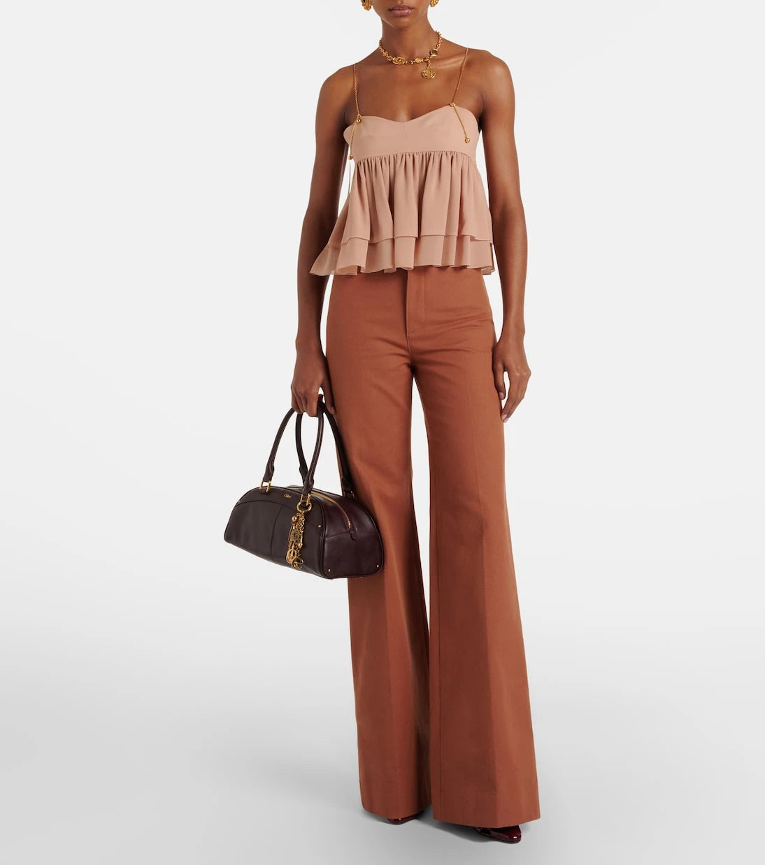 Chloé - High-rise cotton canvas flared pants